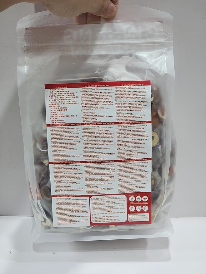 100% Pure Natural Herbal Tea Ginseng Longan Goji Tea Bag 300g/10.58oz (6g*50bags) REN SHEN GUI YUAN GOU QIHONG ZAO CHA Goji Brown Sugar Red Bean Peanut Caffeine Free No Additives Non-GMO