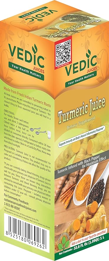 Vedic Juices Pure Turmeric Juice | Premium Quality Turmeric Liquid Extract Supplement | Digestion | 33.8 Fl Oz (Pack of 1)
