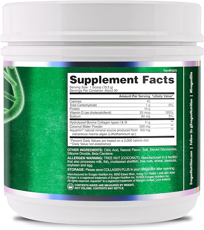 Evogen Collagen Plus Hydration - Grass-Fed Collagen for Women &amp Men | Collagen Peptides Powder | Collagen Powder Supporting Skin Vitality Hydration Joint &amp Tissue Health | Peach Mango | 30 S