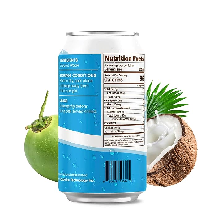 VIIBI Coconut Water NO added Sugar The Original Flavor - Made with Fresh Coconut Water Natural Electrolytes for Hydration Hydration with Electrolytes 11 Fl Oz (Pack of 24 Cans)
