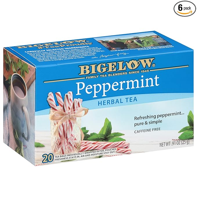 Bigelow Tea Peppermint Herbal Tea Caffeine Free Tea with Peppermint 20 Count Box (Pack of 6) 120 Total Tea Bags