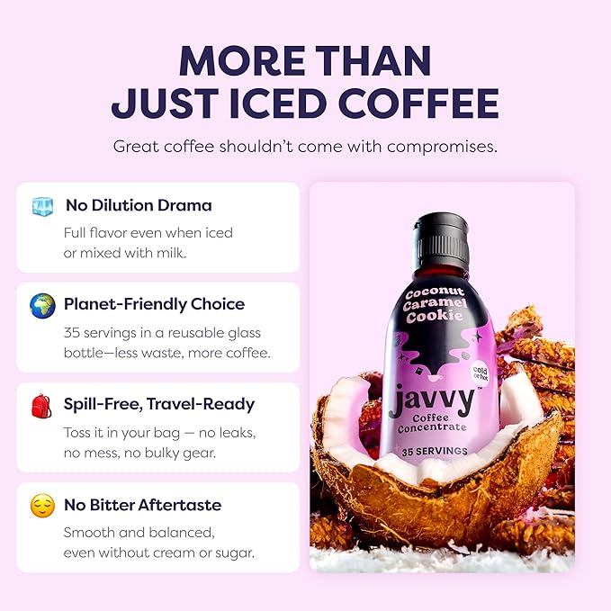 Coffee Concentrate - Limited Release Flavors - Cold Brew Coffee Perfect for Hot or Iced Instant Coffees Hot Drinks Cold Brew Concentrate 35 Servings - Coconut Caramel Cookie