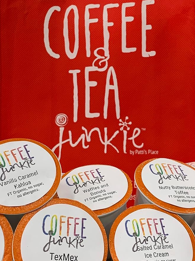 Coffee Junkie Organic Swiss Water Decaf Coffee Pods (Orange lids) 36 Cups + 1 Bonus Single Serve Seasonal Collection
