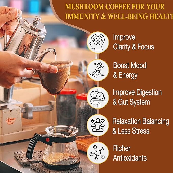 Mushroom Coffee 11 Organic Mushrooms Plus Adaptogens &amp Probiotics with Lion's Mane Chaga Reishi Cordyceps Complex Instant Coffee for Focus Energy Gut Digestion Immunity - 5.3oz