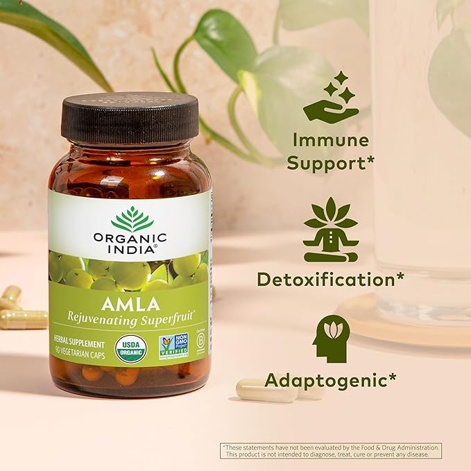 ORGANIC INDIA Amalaki Herbal Vitamin Supplement - Immune Support Vitamin C Vegan Gluten-Free Kosher Ayurvedic Antioxidant USDA Certified Organic Non-GMO - 90 Capsules