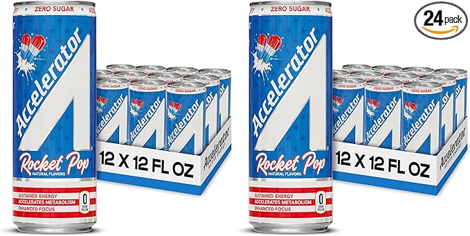 Accelerator Energy DrinkRocket Pop 12oz canZero SugarSustained Energy from 100% Natural Caffeine (200mg from Green Coffee Bean &amp Green Tea extract)(Pack of 24)