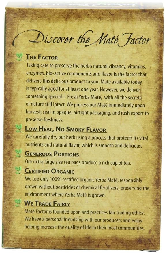 The Mate Factor Yerba Mate Energizing Herb Tea Dark Roast 20 Tea Bags (Pack of 3)