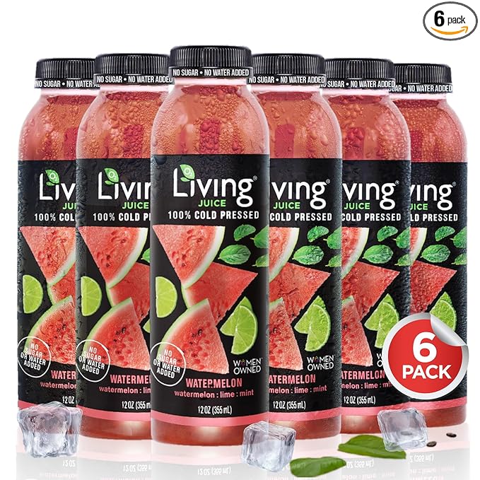 O2 Living Watermelon Cold-Pressed Juice Drink - 12oz 6 Pack - Organic No Added Sugars or Water Naturally Sweetened from Fruits Fresh Pressed Rich in Nutrients &amp Vitamins Refreshing and Non-G