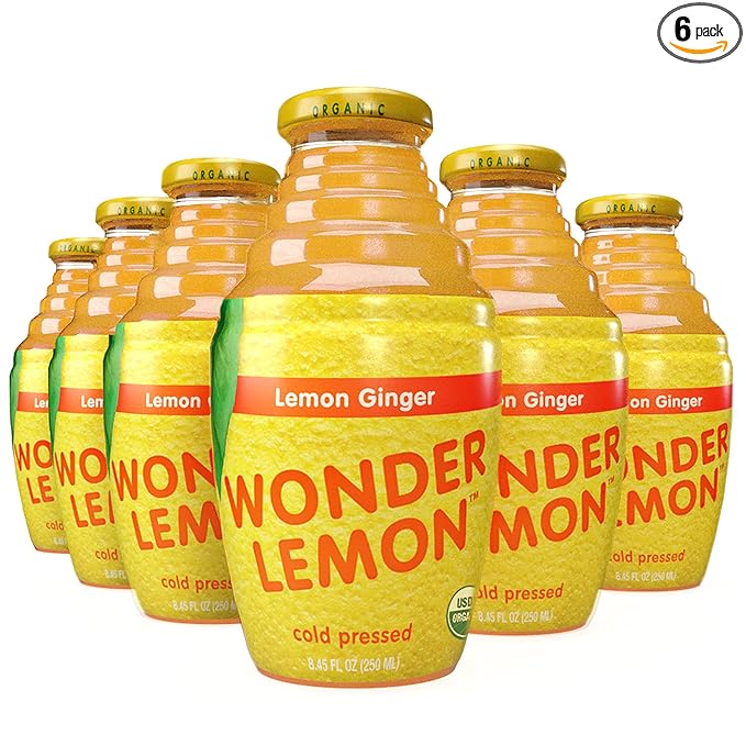 Wonder Lemon Organic Lemon Ginger Cold Pressed Juice 8.45oz (6 Pack)