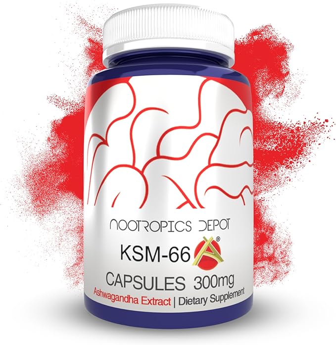 Nootropics Depot KSM-66 Ashwagandha Capsules | 300mg | 180 Count | Withania somnifera Extract | Ayurvedic Herb | Adaptogen Supplement | Stress + Promote Relaxation* | Energy Memory + Focus*