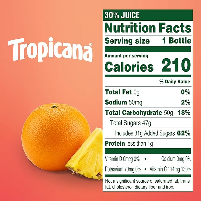 Tropicana Juice Drink 15.2 Bottles Pineapple Orange 15.2 Oz (Pack of 12)