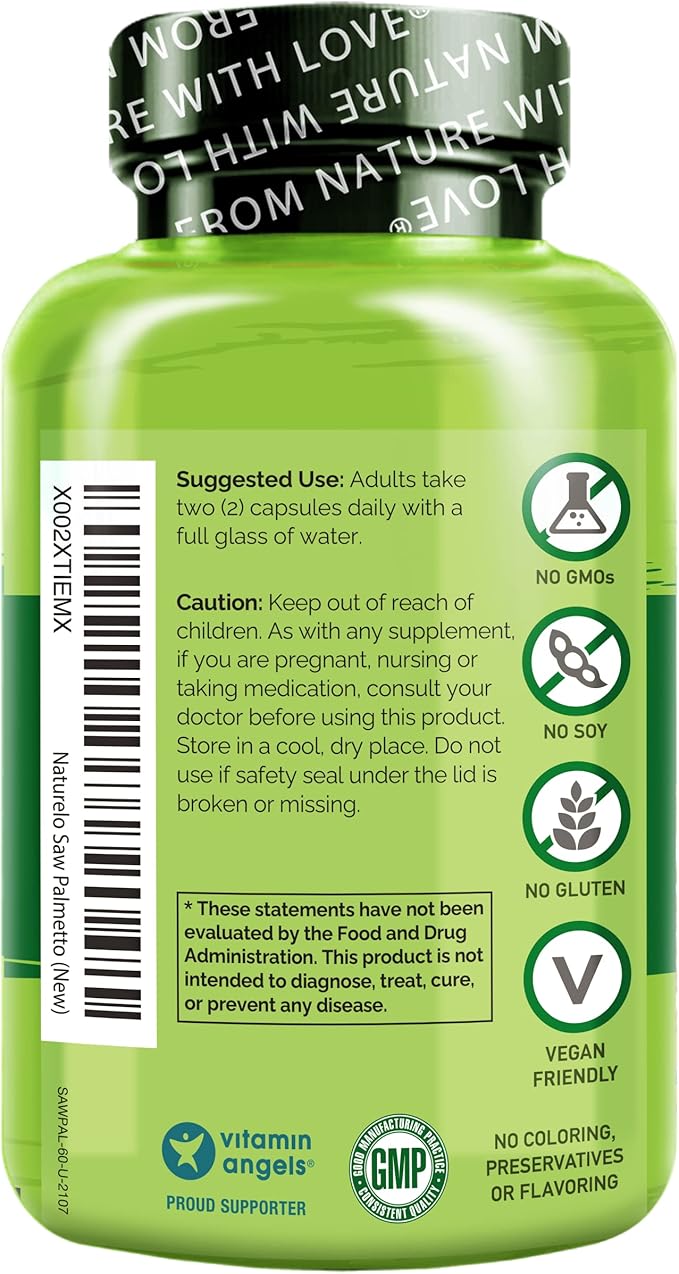 NATURELO Prostate &amp Urinary Health Comprehensive Formula with Saw Palmetto Pygeum Tumeric Plant Sterols Broccoli and Lycopene 60 Vegetarian Capsules