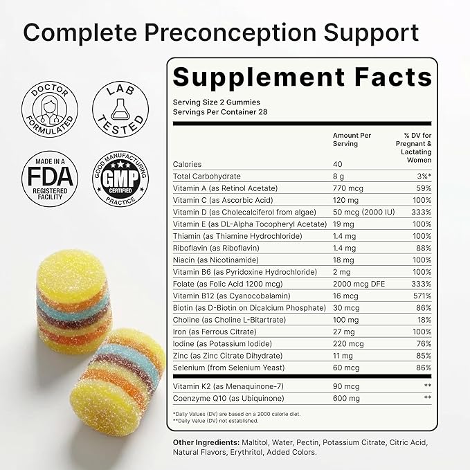 Create for Women | Doctor Formulated Fertility Gummy | 600mg CoQ10 + 27mg Iron + 1200mcg Folic Acid | Preconception &amp Egg Quality Support | Vegan &amp No Added Sugar (28 Day Supply)