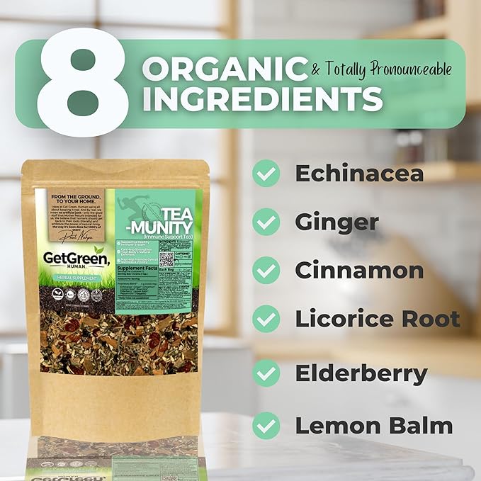 Healthy Immunity and Defense Loose Leaf Tea w/ Echinacea Elderberry Lemon Balm | Organic Herbal Tea | 2 oz (57 gram) | Decaf Vegan Healthy ZERO Caffeine Organic Herbs No Natural or Artificial