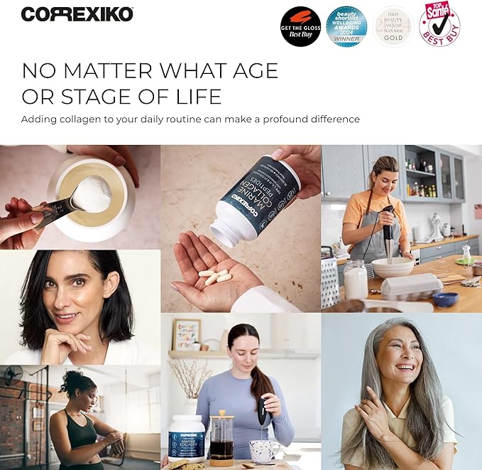 CORREXIKO Marine Collagen Supplement Pills &amp Powder Bundle 3 Month Supply - Includes 10000mg Double Hydrolyzed Collagen Powder 1kg &amp 1800mg Collagen Peptides 360 Capsules - for Hair Skin &am