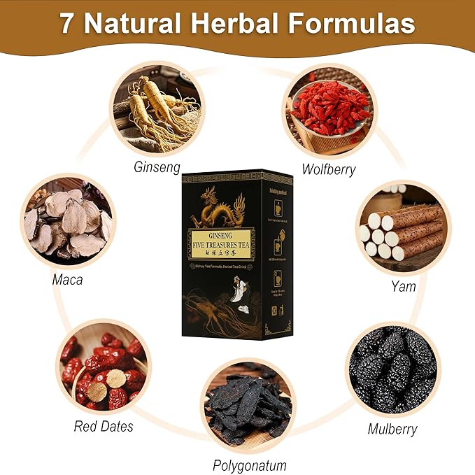 Ginseng Mulberry Herbal Tea 20 bags Kidney Tea Formula Ginseng Six Treasure Tea Organic Liver Support &amp Kidney Cleanse -Healthy Cleansing for Men &amp Women Te Para Limpiar Los Riñones (20bag/