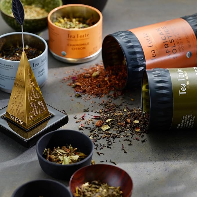 Tea Forte Cherry Marzipan Premium Loose Leaf Caffeinated Green Tea Blend Canister Makes 35-50 Cups