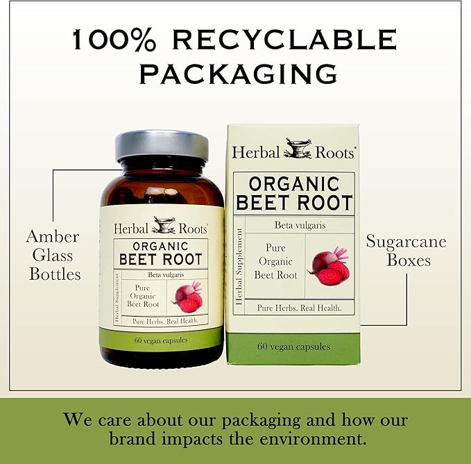 Herbal Roots Organic Beet Root Powder Capsules - 1500mg per Serving - Certified USDA Organic - Non-GMO - 60 Count Vegan Capsules (Pack of 2)