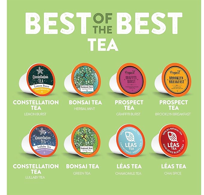 Two Rivers Coffee Tea Pods Compatible with K Cup Brewers Including 2.0 Variety Sampler Assorted Tea Pack 5 Cups Of Each Flavor 40 Count