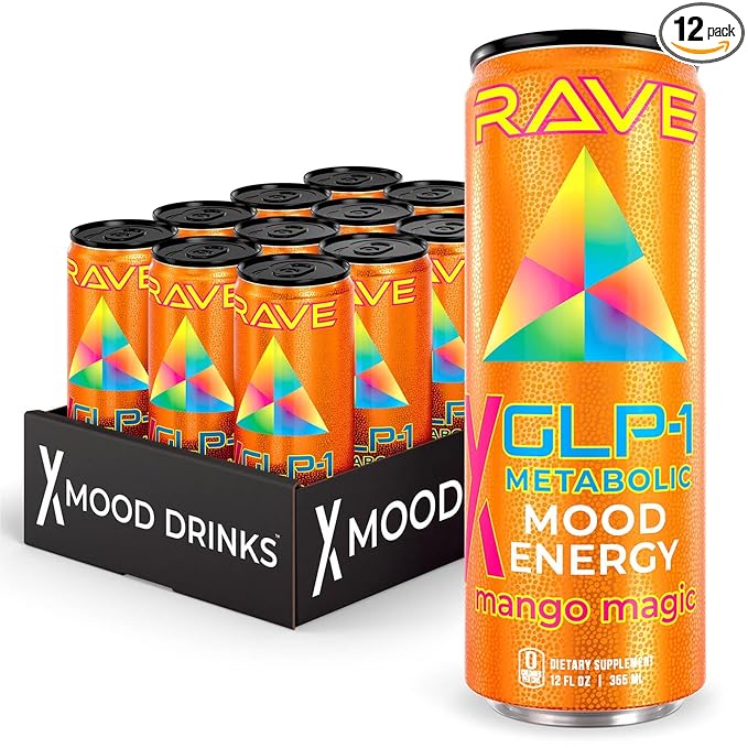 RAVE GLP-1 Metabolic Energy Drink Boosts GLP-1 Naturally. Suppress Appetite – Curb Cravings – Balance Blood Sugar &amp More. With Lemon Flavonoids Berberine Functional Mushrooms Nootropics &amp B