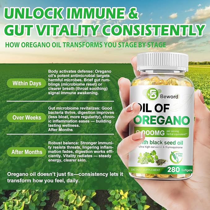 Oil of Oregano with Black Seed Oil 90/280/560/840 Softgels 9000mg Per Serving – 2-in-1 Oregano Supplement for Immune Health with High Carvacrol &amp Thymoquinone | Plant-Based Non-GMO