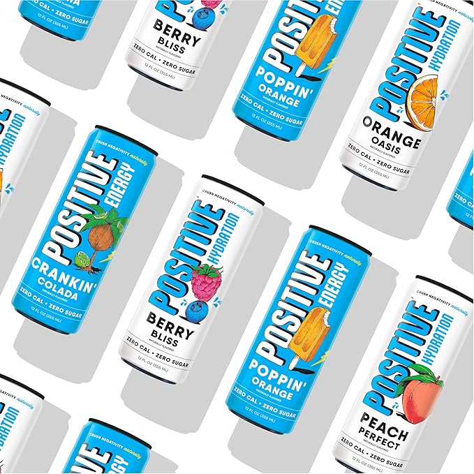 Positive Energy Beverage | Melon Mania | 12-oz Can Pack of 12 | Zero Sugar Energy Drink Supports Immunity and Hydration
