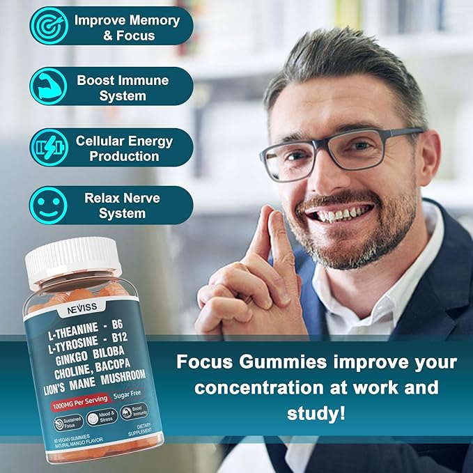 NEVISS L-Tyrosine Gummies &amp Melatonin 60mg for Adults Bundle