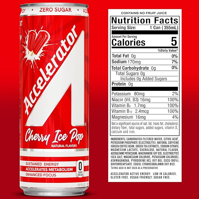 Accelerator Energy Drink Ultimate Variety Pack 12oz can (12 pack) Zero Sugar Sustained Energy from 100% Natural Caffeine (200mg from Green Coffee Bean &amp Green Tea extract)