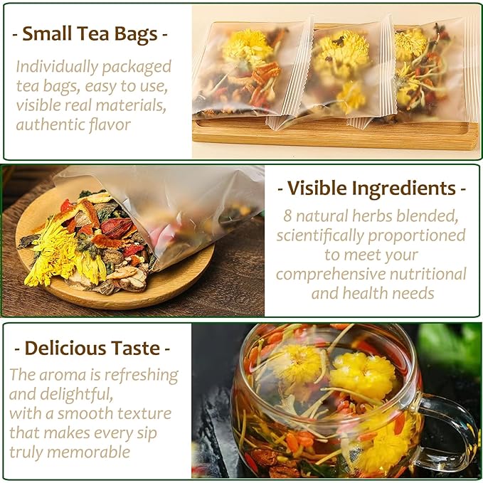 Dandelion Wolfberry Tea 8 Natural Herbal Ingredients Blend Dandelion Teabag Organic Natural Chinese Wolfberry Tea Bags Chrysanthemunn Cassia Seed (2 Bags 24 Pcs)
