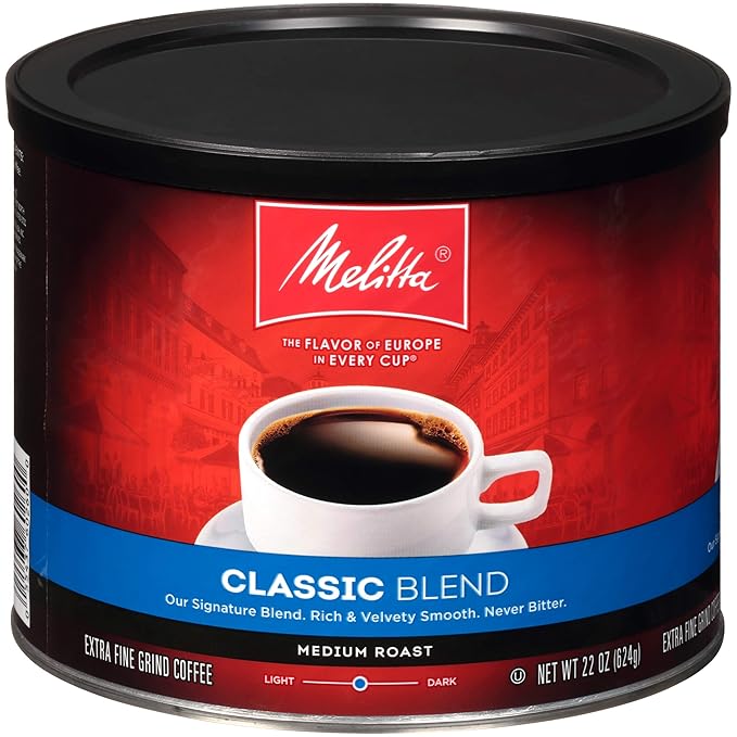 Melitta Classic Blend Coffee Medium Roast Extra Fine Grind 22 Ounce Can