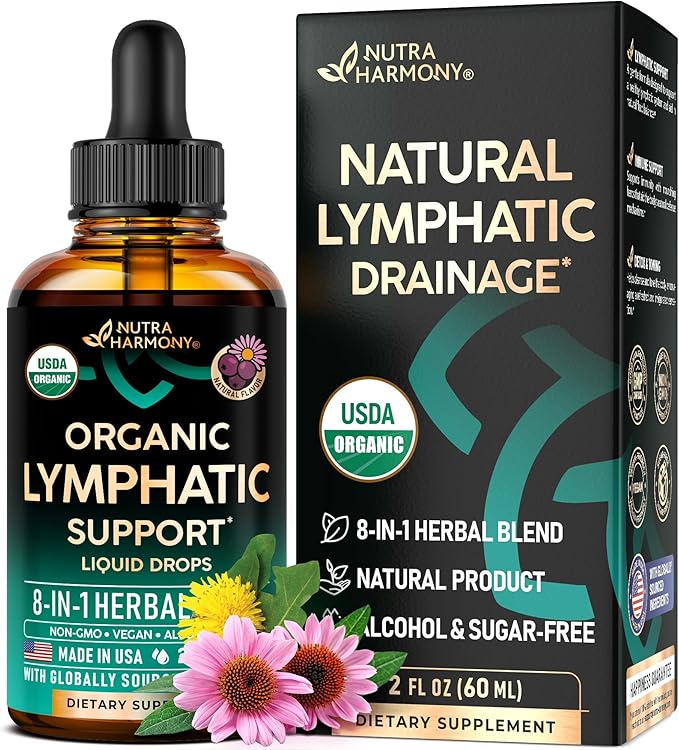 USDA Organic Lymphatic Drainage Supplement - Echinacea | Elderberry | Dandelion | Rosehip | Cleavers | Calendula | Burdock - Made in USA - Lymph System Drops - Immune Support Cleanse &amp Detox 2 f