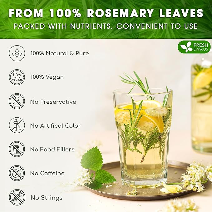 FRESHDRINKUS Premium 2oz Rosemary Leaves 100% Natural &amp Pure No Additives No Caffeine Vegan. Perfect for Seasoning Spice Blends for Grilling &amp Cooking