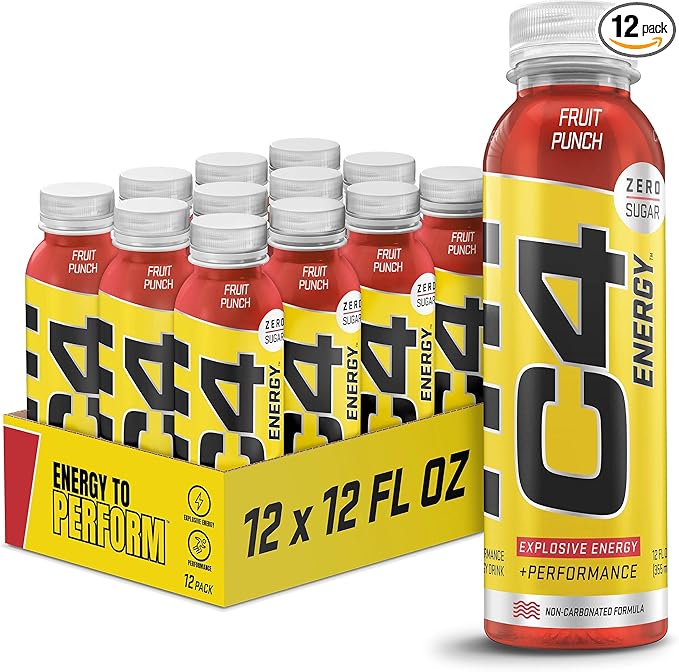 Cellucor C4 Energy Non-Carbonated Zero Sugar Energy Drink Pre Workout Drink + Beta Alanine - Fruit Punch - 12 FL OZ (355 ml) - Pack of 12