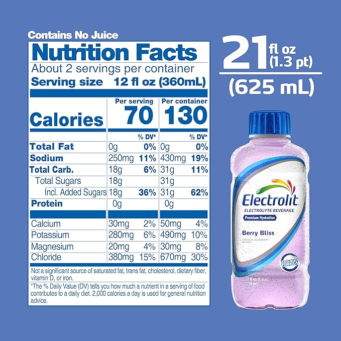Electrolit Electrolyte Beverage Berry Bliss 21 Fl Oz bottle (Pack of 12)
