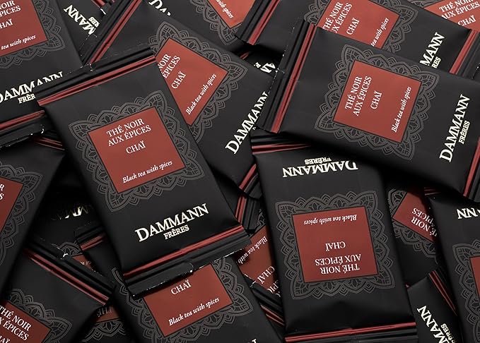 Dammann Freres Satchets Chai Tea Bags Premium Gourmet French Black Tea Blend Ginger Cinnamon Cardamom Flavors Individually Wrapped 24 Count (Single Pack)