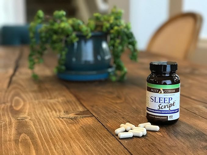 Suzy Cohen Sleep Script with Melatonin - Botanical Sleep and Relaxation Formula for Adults for Mood Stress and Sleep Contains 5-HTP L-theanine Passionflower Lemon Balm and GABA 60 Capsules.
