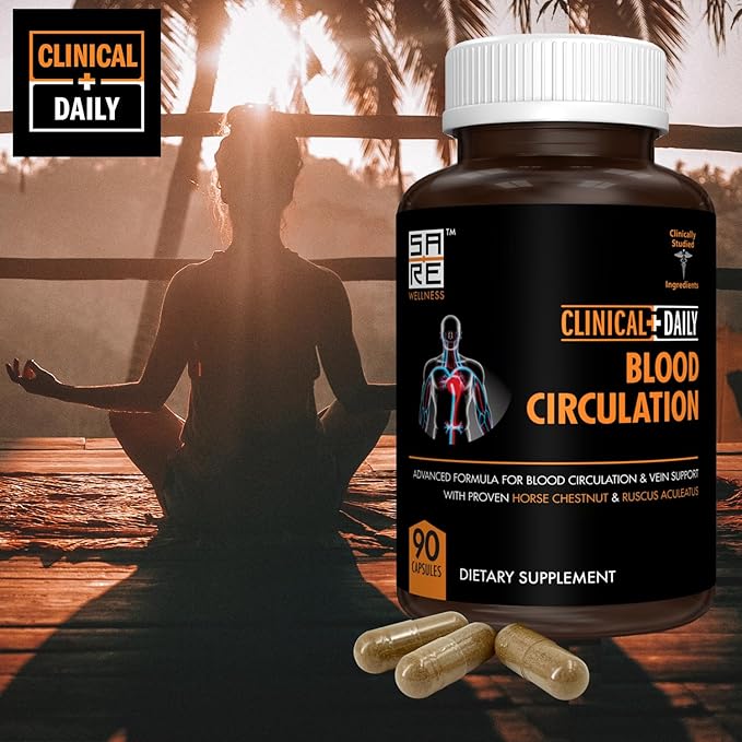 Clinical Daily Blood Circulation Supplement. Butchers Broom Horse Chestnut Cayenne L-Arginine Diosmin. Herbal Varicose Vein Treatment. Poor Circulation and Vein Support. 90 Capsules