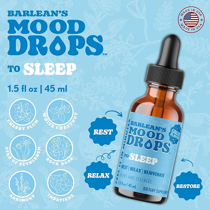 Barlean's Mood Booster Supplement Sleep Liquid Drop Supplement for Men and Women Magnesium and Melatonin Adaptogen Herbs Drops 1.5 oz