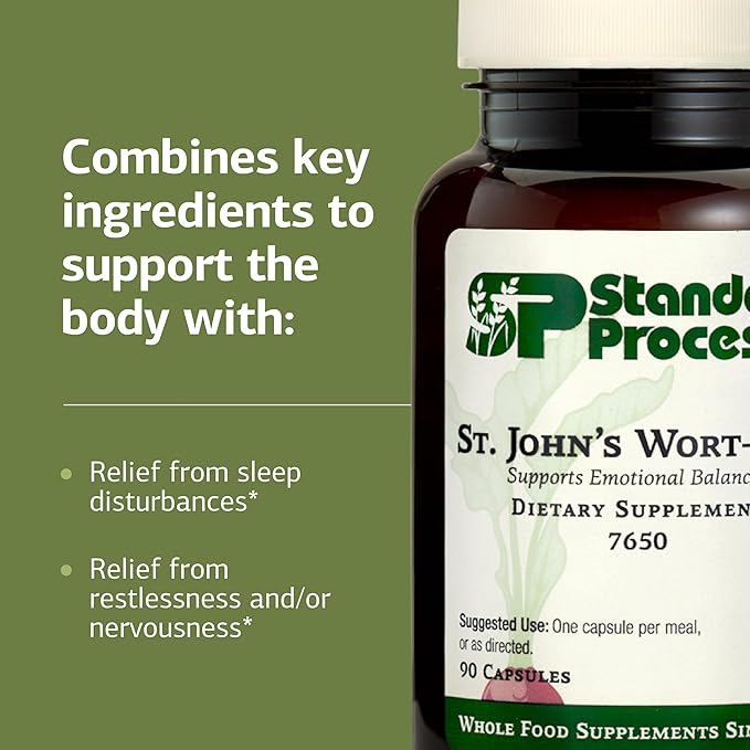 Standard Process St. John's Wort-IMT - Herbal Supplement for Sleep &amp Stress Relief - Supports Balance &amp Relaxation - Non-Dairy Non-Soy &amp Gluten-Free - 90 Capsules