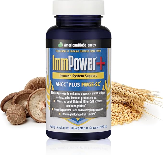American BioSciences ImmPower Plus AHCC &amp Fermented Wheat Germ Extract Herbal Supplement 550mg per Capsule for Immune Support Maintains Natural Killer Cell Activity Pack of 1 60 Veggie Capsul