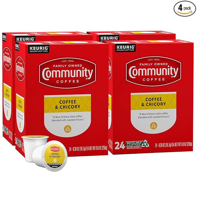 Community Coffee Coffee &amp Chicory 96 Count Coffee Pods Medium-Dark Roast Compatible with Keurig 2.0 K-Cup Brewers 24 Count (Pack of 4)