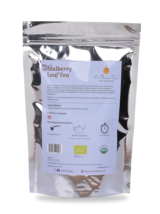 Zi Chun Tea | Organic White Mulberry Leaf Tea Morus alba | Premium Loose Leaf Herbal Tea Whole Mulberry Leaves Naturally Caffeine-Free Herb Hoja de Morera – 3.5 oz