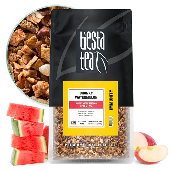 Tiesta Tea - Chunky Watermelon Loose Leaf Sweet Watermelon Herbal Tea Premium Non-Caffeinated Fruit Blend Makes Hot or Iced &amp Brews Up to 200 Cups 16oz Resealable Bulk Pouch