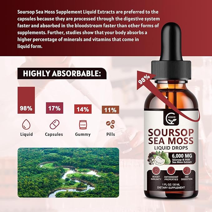 (2 Pack) Soursop Graviola Liquid Drop Soursop Bitters Multivitamin Liquid with Sea Moss &amp Turmeric 98% Absorption for Cell Support &amp Regeneration Immune Boost and Liver 1 Fl Oz