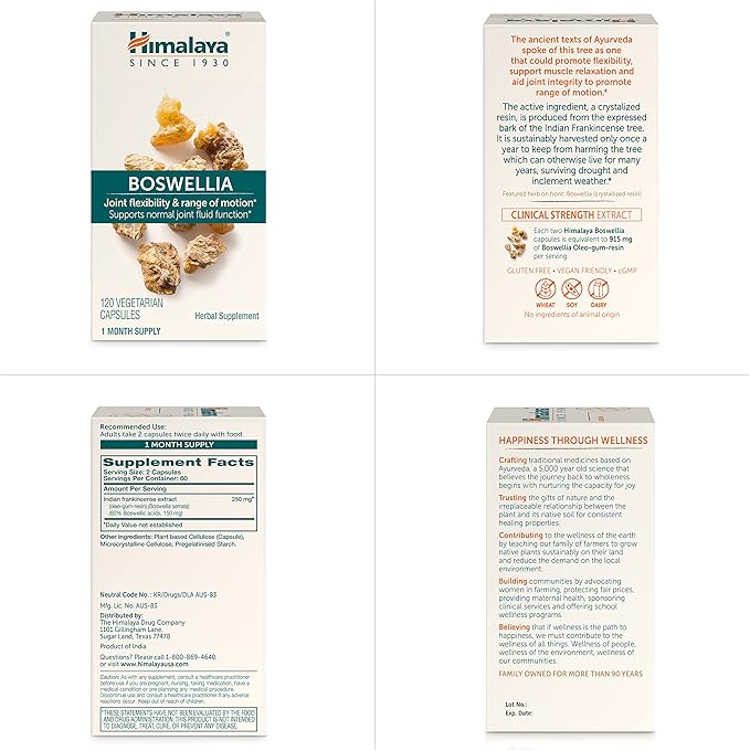Himalaya Boswellia Joint Support for Mobility and Flexibility Promotes Tissue Preservation 250 mg 120 Capsules