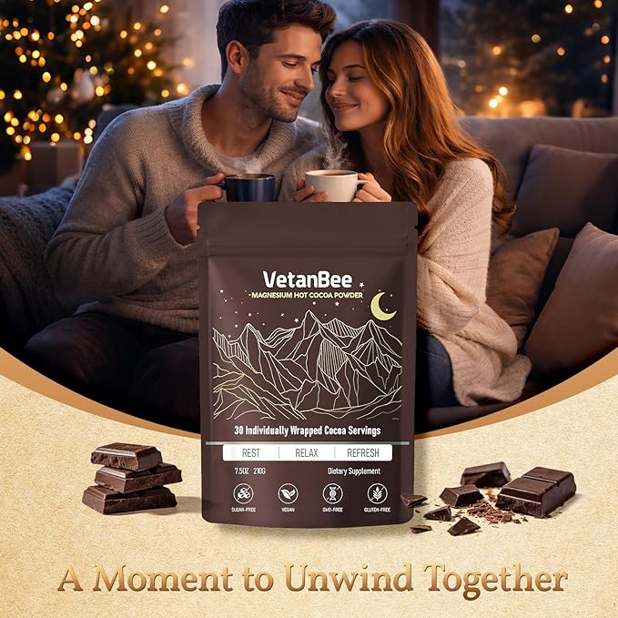 Sleep Cocoa with Magnesium – Sugar-Free Melatonin-Free Bedtime Cocoa Drink for Adults No Caffeine 30 Individually Wrapped Servings (Unflavored)