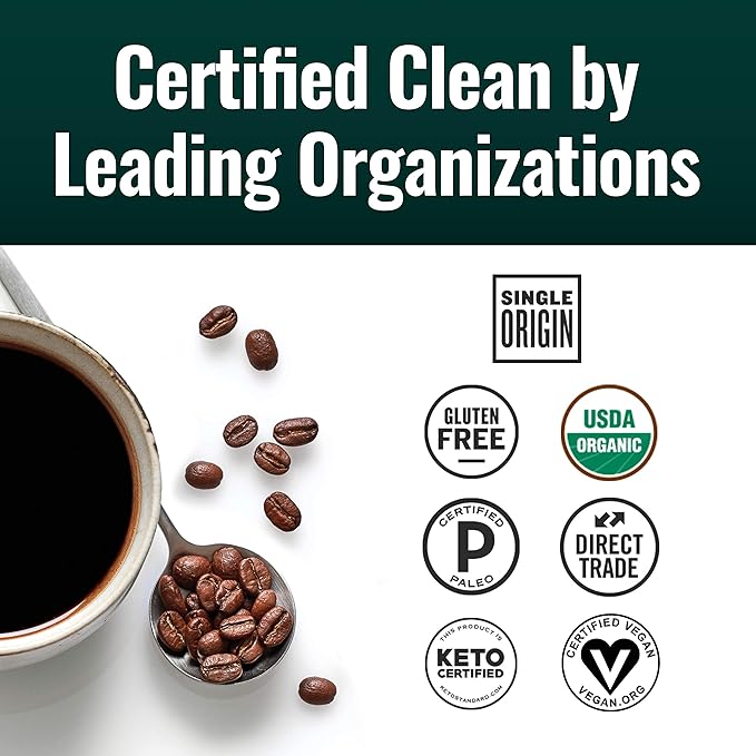 Natural Force - Organic Clean Coffee Dark Mold &amp Mycotoxin Free Lab Tested for Toxins &amp Purity Low Acidity Incredible Taste &amp Aroma Founder's Select Whole Bean Dark Roast 12 oz