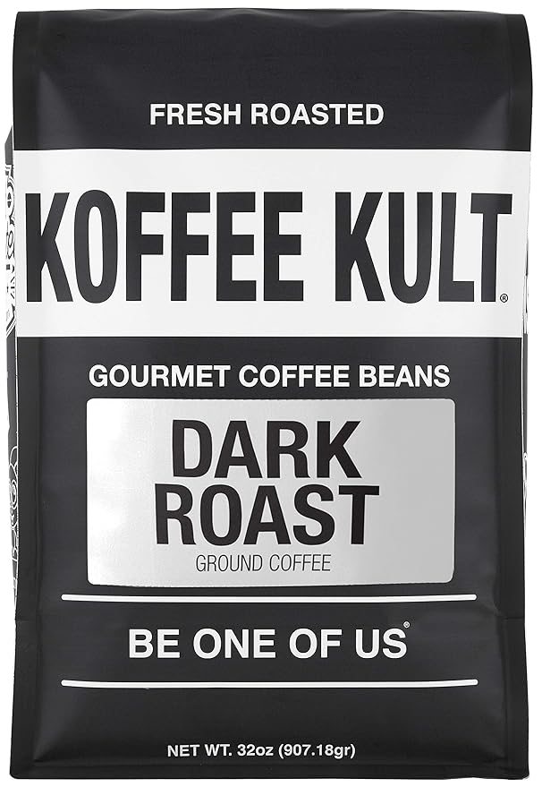 Koffee Kult Dark Roast Ground Coffee - Small Batch Gourmet Aromatic Artisan Blend 100% Arabica Coffee Organically Sourced (Ground 32oz)