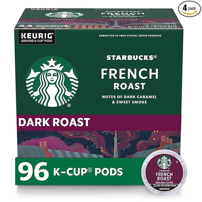 Starbucks K-Cup Coffee Pods Dark Roast Hot or Iced Coffee French Roast 96 Keurig Pods