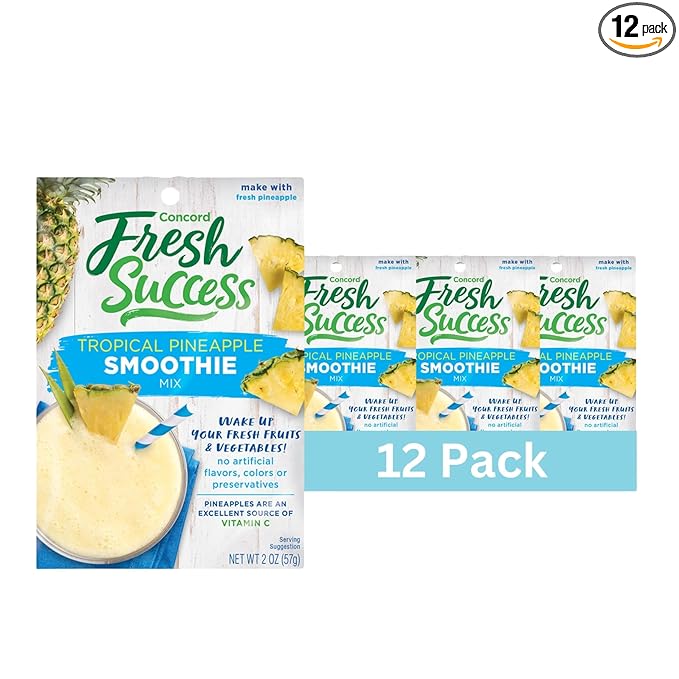 Concord Foods Pineapple Smoothie Mix - Fruit Flavor with No Artificial Flavors Colors or Preservatives - Ideal for Fresh Fruit Smoothies - 2 oz Pouch for Healthy Smoothies (Pack of 12)